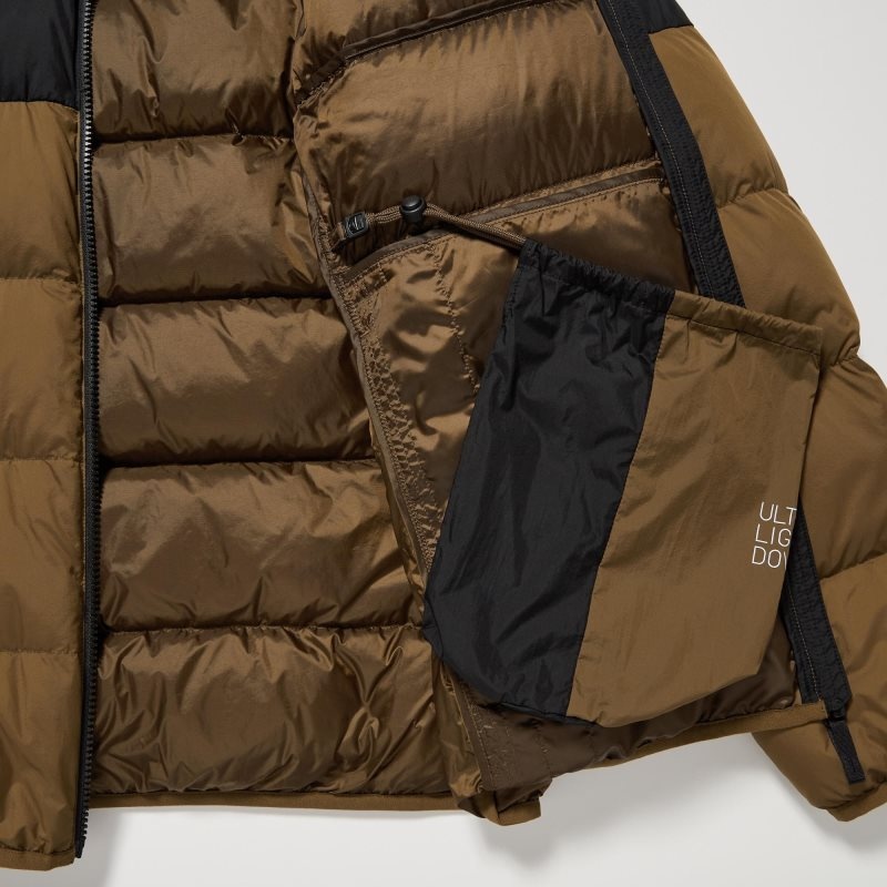 Men Uniqlo Ultra Light Down 3d Cut Wide Quilt Color Block Jackets Brown | 2155874