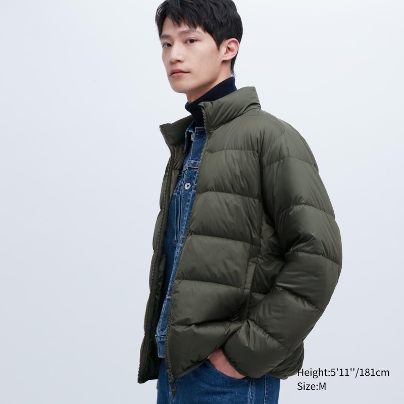 Men Uniqlo Ultra Light Down 3d Cut Wide Quilt Jackets Olive | 892128