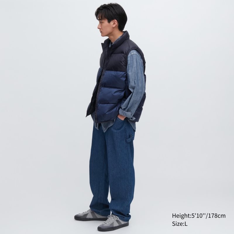 Men Uniqlo Ultra Light Down Wide Quilt Color Block Vest Brown | 5378670