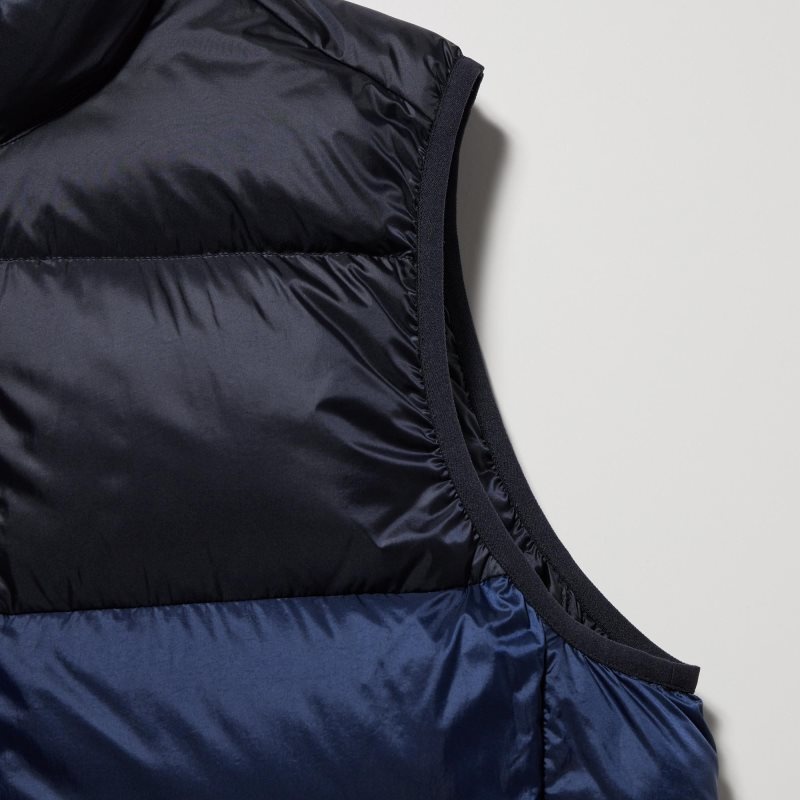 Men Uniqlo Ultra Light Down Wide Quilt Color Block Vest Brown | 5378670