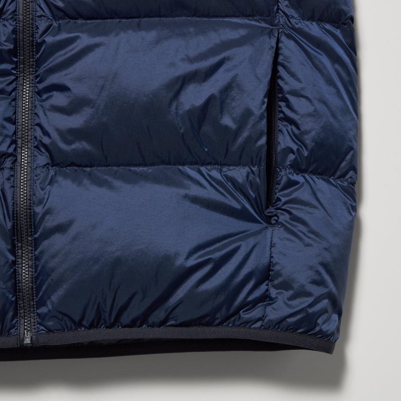 Men Uniqlo Ultra Light Down Wide Quilt Color Block Vest Brown | 5378670