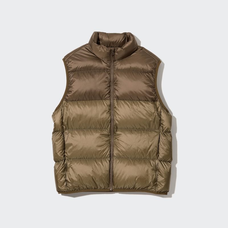 Men Uniqlo Ultra Light Down Wide Quilt Color Block Vest Brown | 5378670