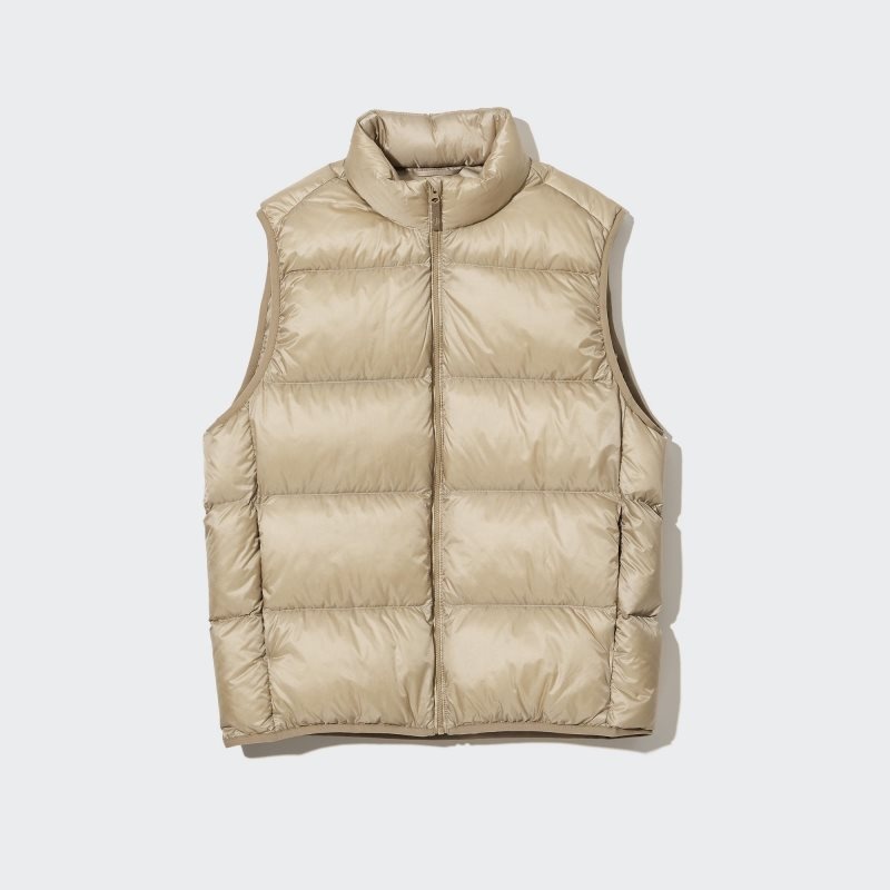 Men Uniqlo Ultra Light Down Wide Quilt Vest Beige | 4745137
