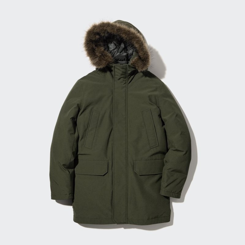Men Uniqlo Ultra Warm Hybrid Down Coats Olive | 4986152