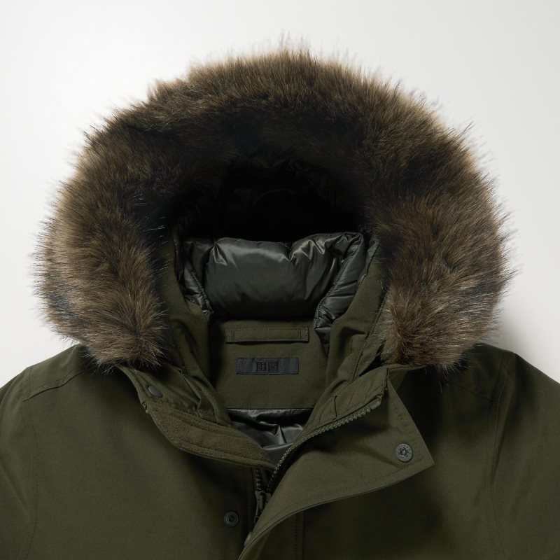 Men Uniqlo Ultra Warm Hybrid Down Coats Olive | 4986152