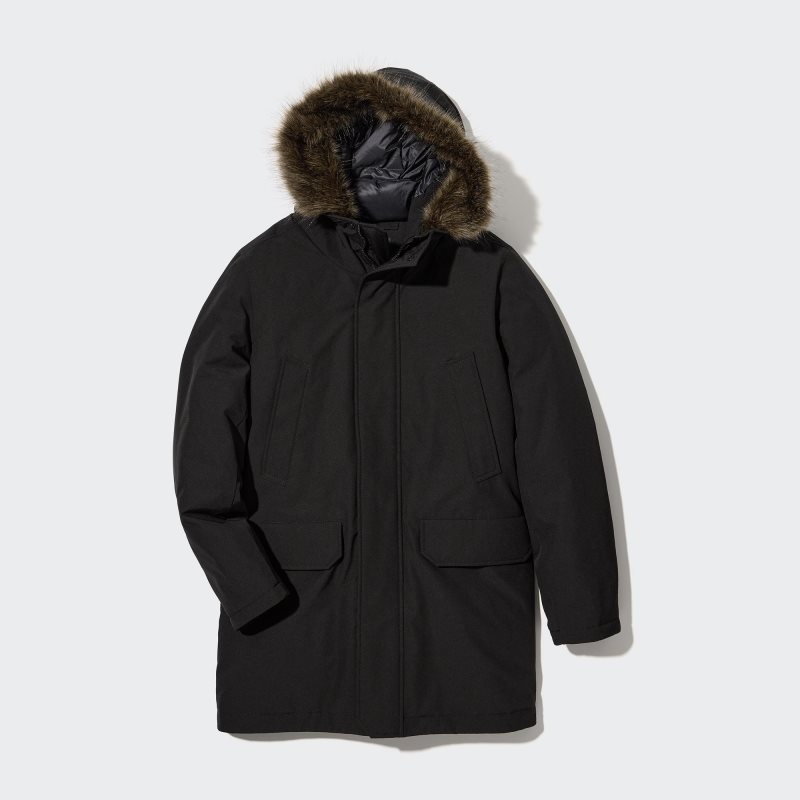 Men Uniqlo Ultra Warm Hybrid Down Coats Black | 9750495