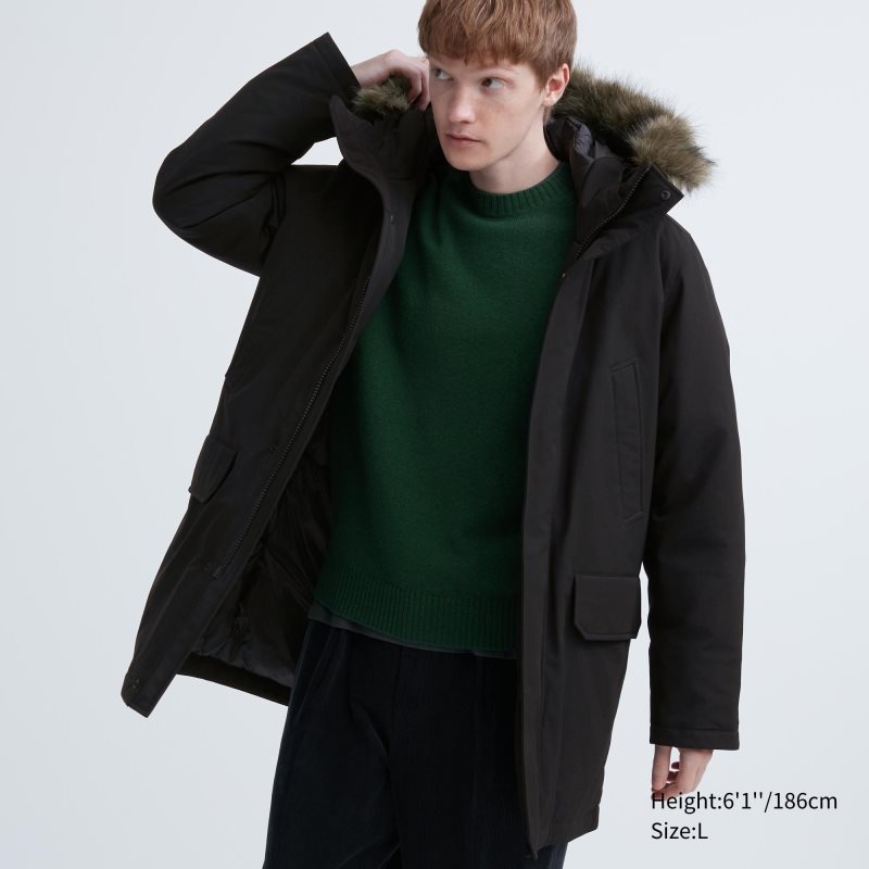 Men Uniqlo Ultra Warm Hybrid Down Coats Black | 1475012