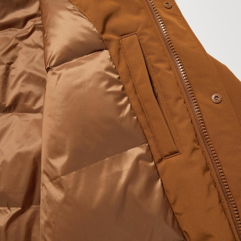 Men Uniqlo Ultra Warm Hybrid Down Coats Beige | 8149181