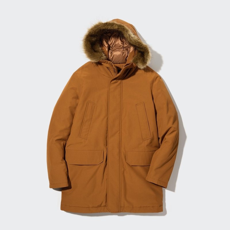 Men Uniqlo Ultra Warm Hybrid Down Coats Beige | 8149181
