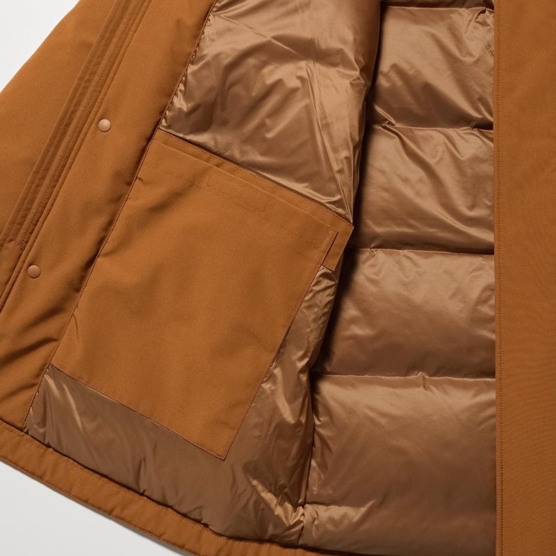 Men Uniqlo Ultra Warm Hybrid Down Coats Beige | 8149181