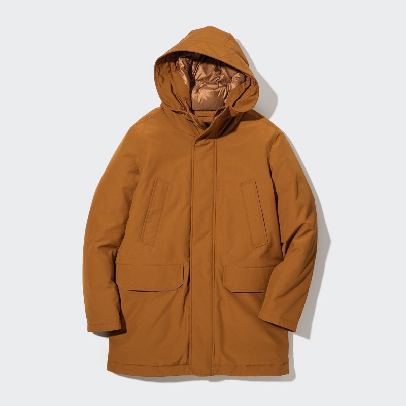 Men Uniqlo Ultra Warm Hybrid Down Coats Beige | 8149181