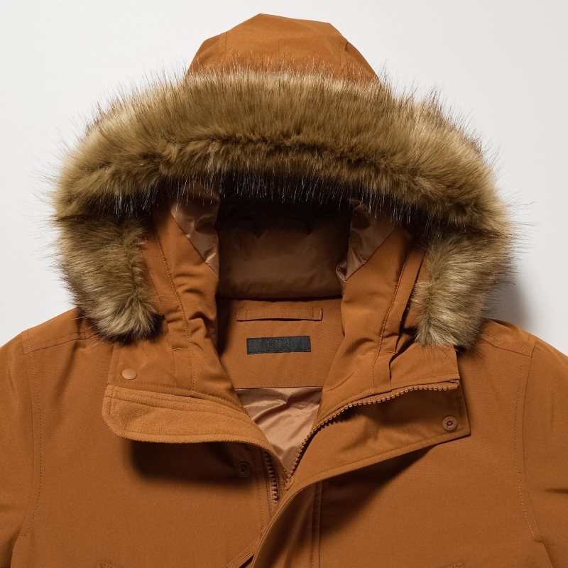 Men Uniqlo Ultra Warm Hybrid Down Coats Beige | 8149181