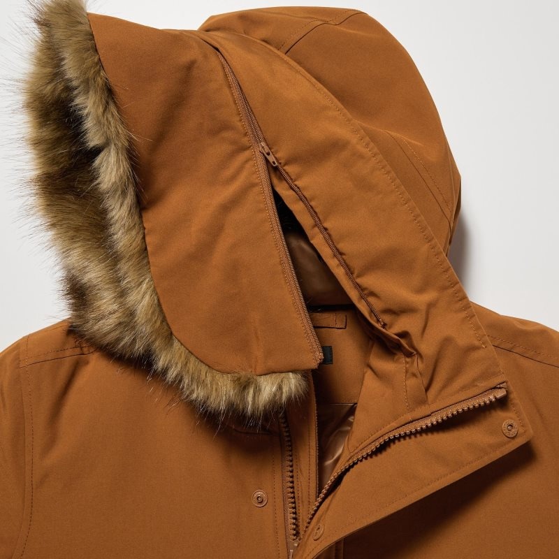 Men Uniqlo Ultra Warm Hybrid Down Coats Beige | 8149181