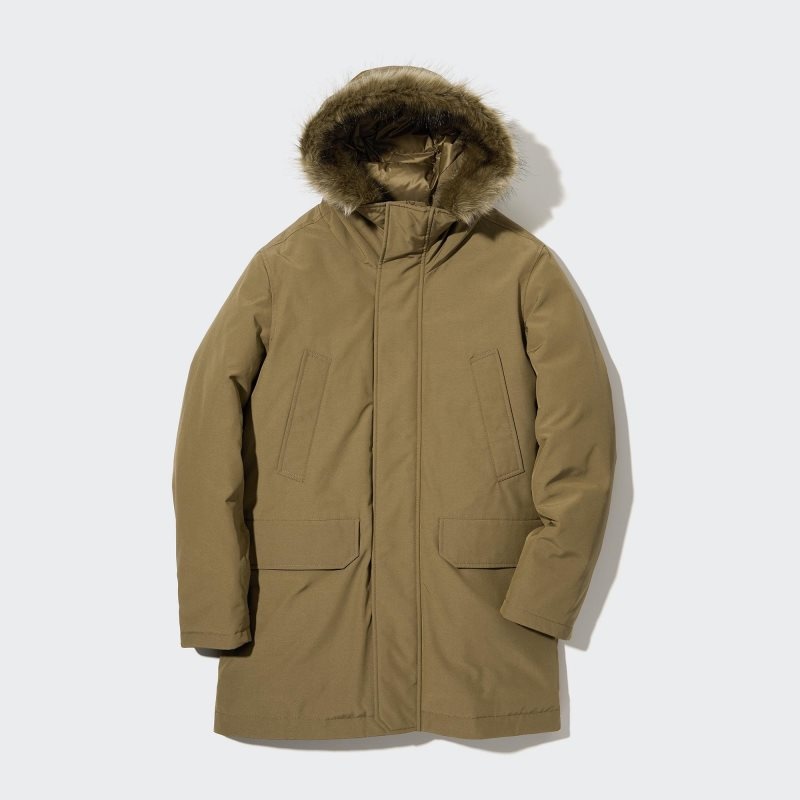 Men Uniqlo Ultra Warm Hybrid Down Coats Beige | 8149181
