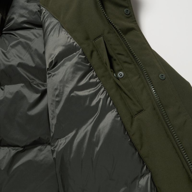 Men Uniqlo Ultra Warm Hybrid Down Coats Beige | 7234638