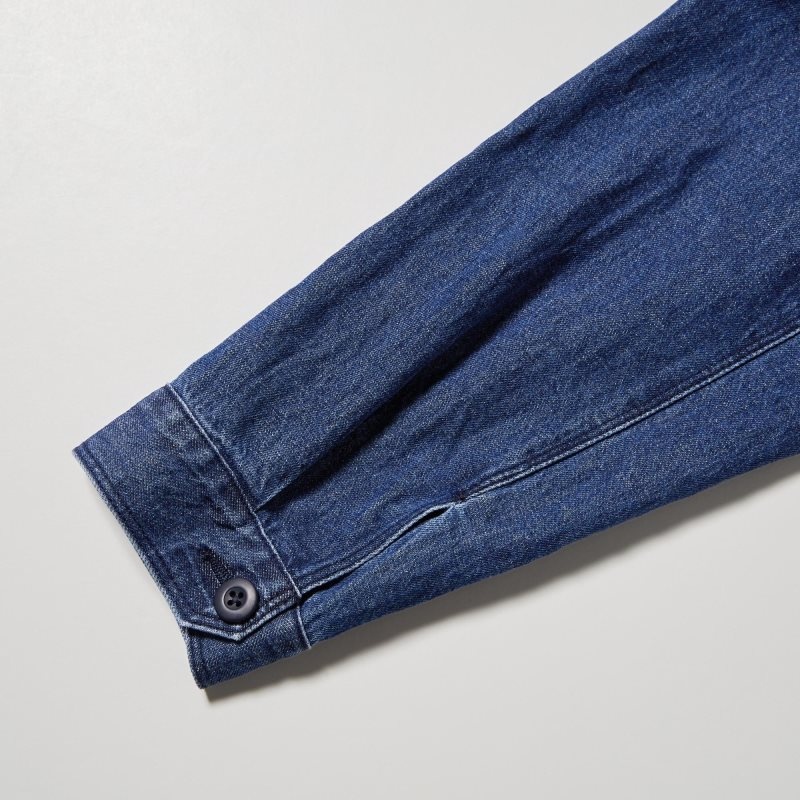 Men Uniqlo Utility Denim Cotton Linen Jackets Blue | 1670338