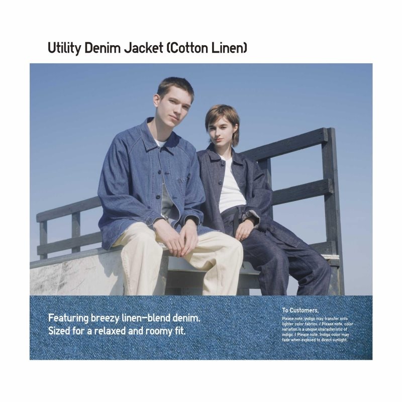 Men Uniqlo Utility Denim Cotton Linen Jackets Blue | 1670338