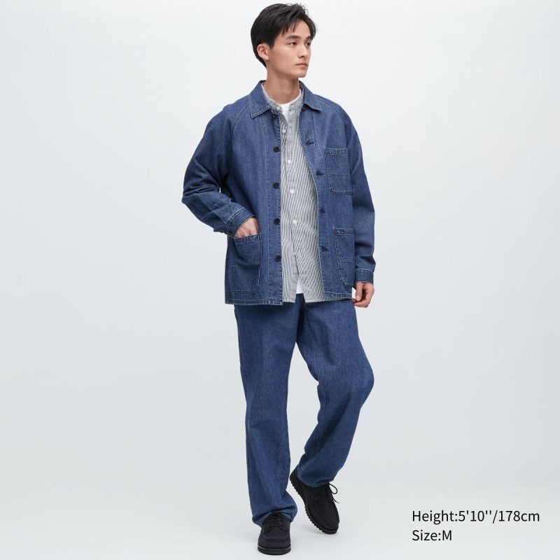 Men Uniqlo Utility Denim Cotton Linen Jackets Blue | 1670338