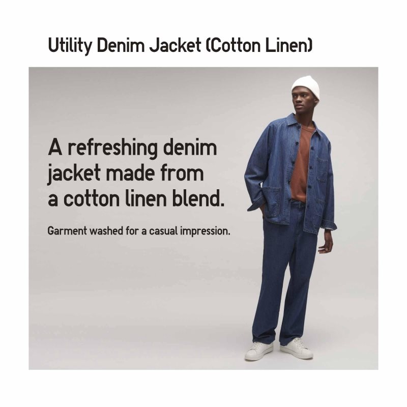 Men Uniqlo Utility Denim Cotton Linen Jackets White | 7879904