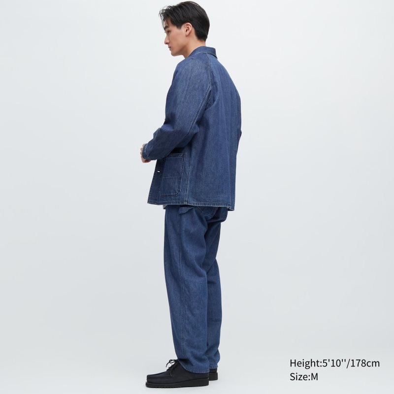 Men Uniqlo Utility Denim Cotton Linen Jackets White | 7879904