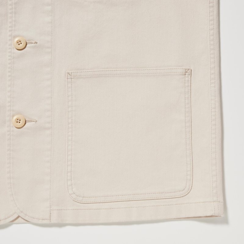 Men Uniqlo Utility Denim Jackets White | 71699