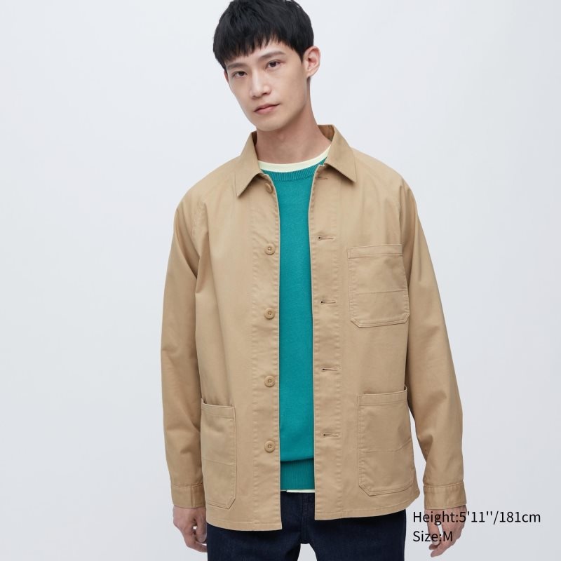 Men Uniqlo Utility Jackets Brown | 8034074