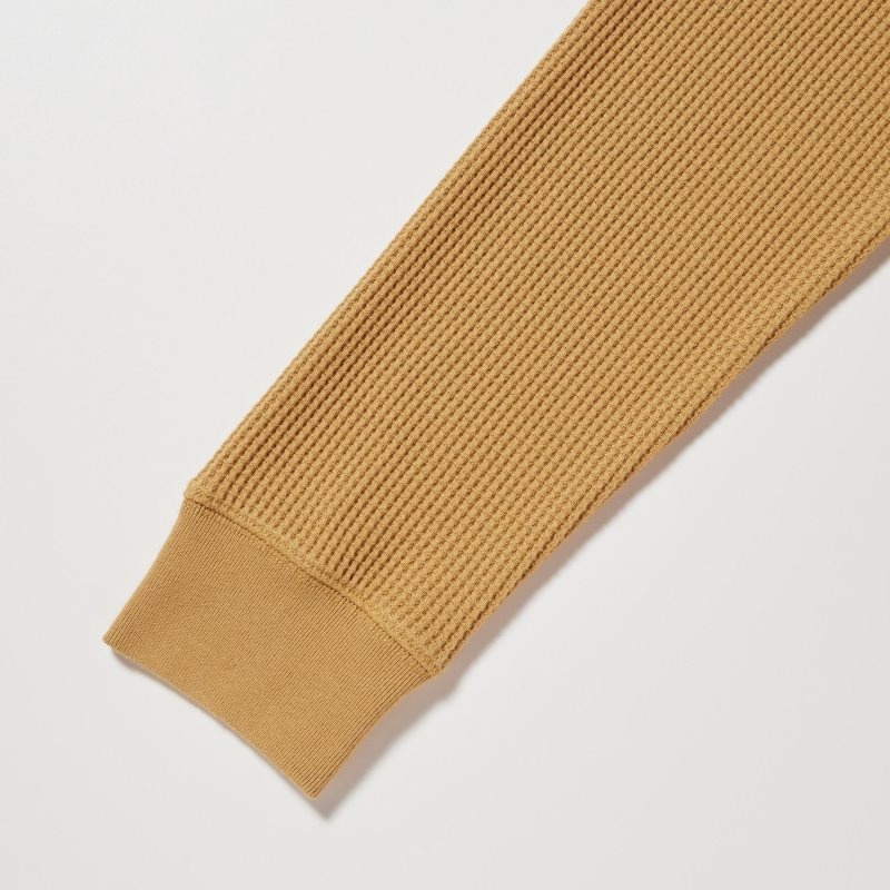Men Uniqlo Waffle Crew Neck Long-Sleeve T Shirts Yellow | 1113441
