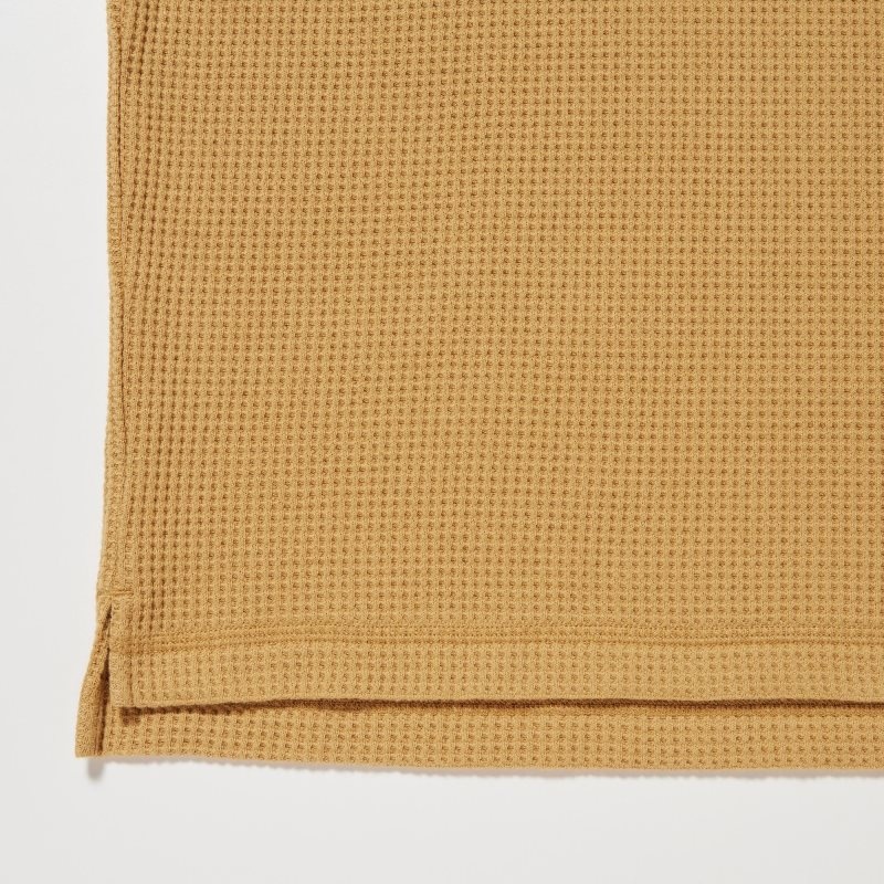 Men Uniqlo Waffle Crew Neck Long-Sleeve T Shirts Yellow | 1113441