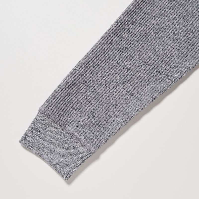 Men Uniqlo Waffle Henley Neck Long-sleeve T Shirts Grey | 1089129