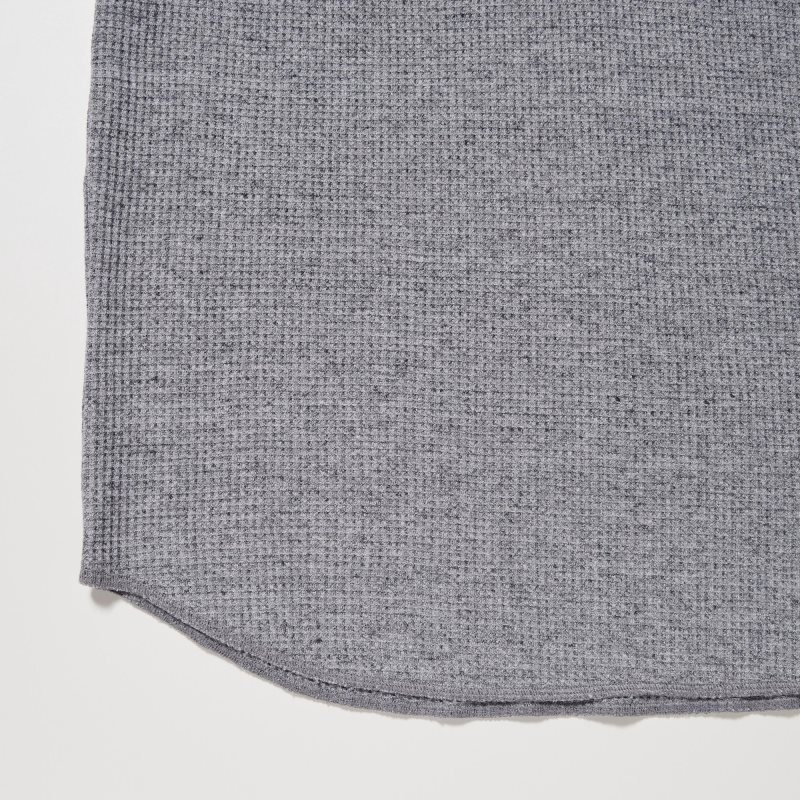 Men Uniqlo Waffle Henley Neck Long-sleeve T Shirts Grey | 1089129