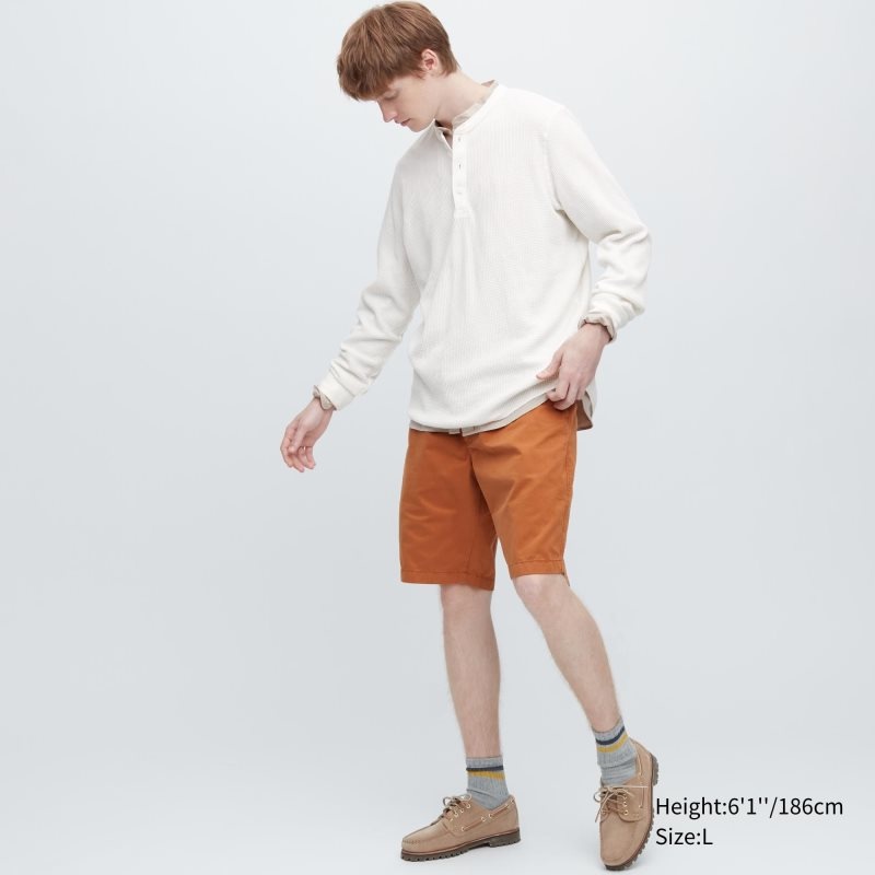Men Uniqlo Waffle Long-sleeve Henley T Shirts White | 7037596