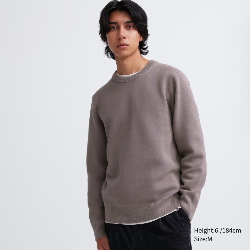 Men Uniqlo Washable Milano Ribbed Crew Neck Sweaters Grey | 5973742