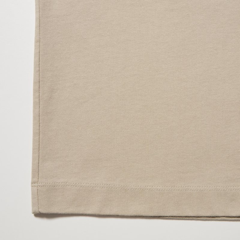 Men Uniqlo Washed Cotton Crew Neck Long-sleeve T Shirts Beige | 2779842