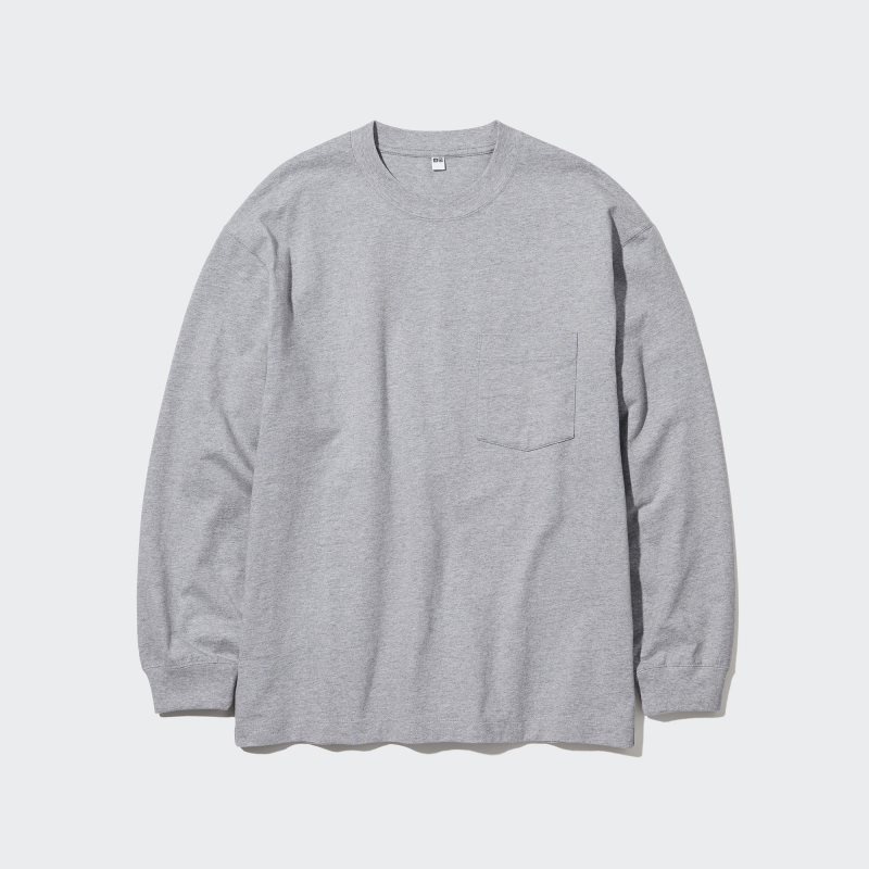 Men Uniqlo Washed Cotton Crew Neck Long-sleeve T Shirts Grey | 5708686
