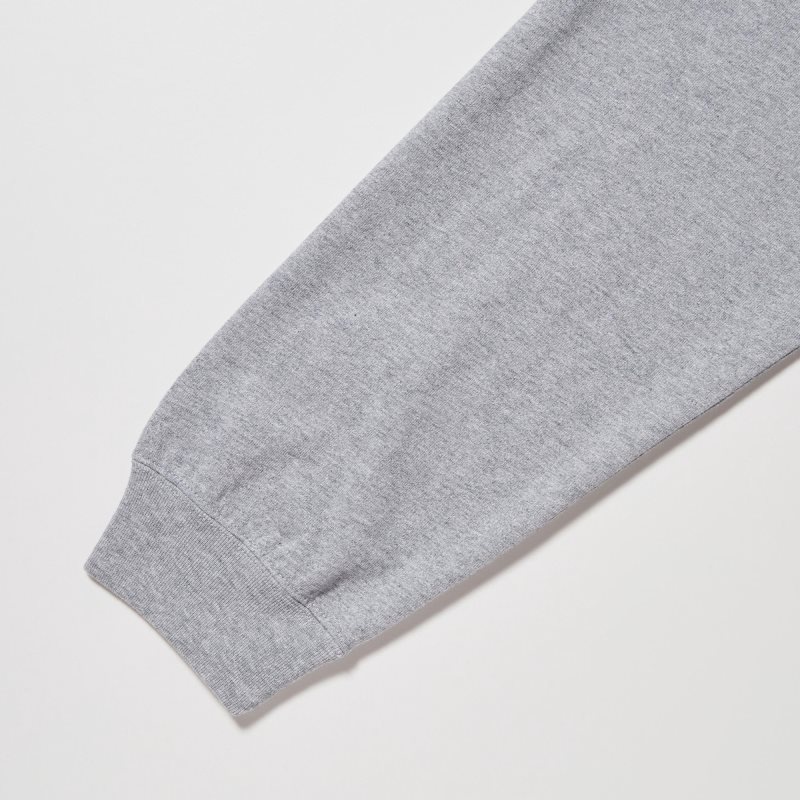 Men Uniqlo Washed Cotton Crew Neck Long-sleeve T Shirts Grey | 5708686