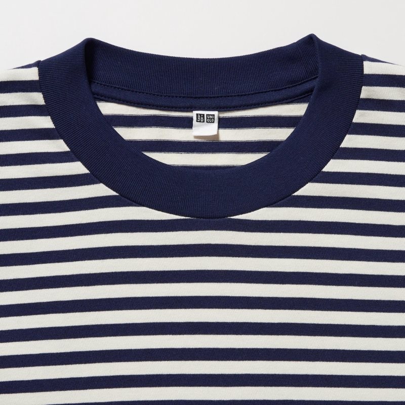 Men Uniqlo Washed Cotton Oversized Crew Neck Long-sleeve Striped T Shirts White | 9992192