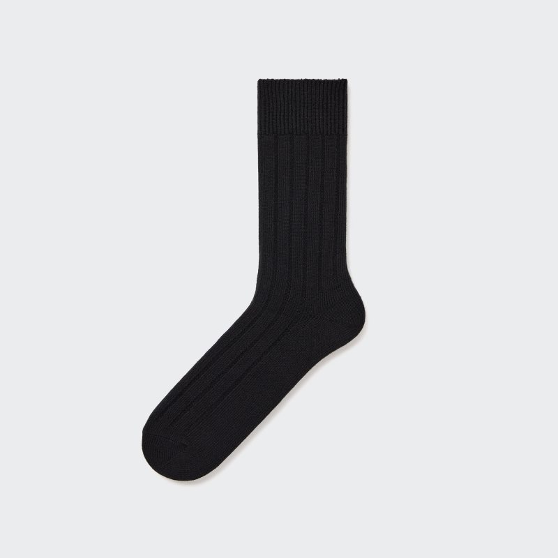 Men Uniqlo Wide-ribbed Socks Black | 7883204