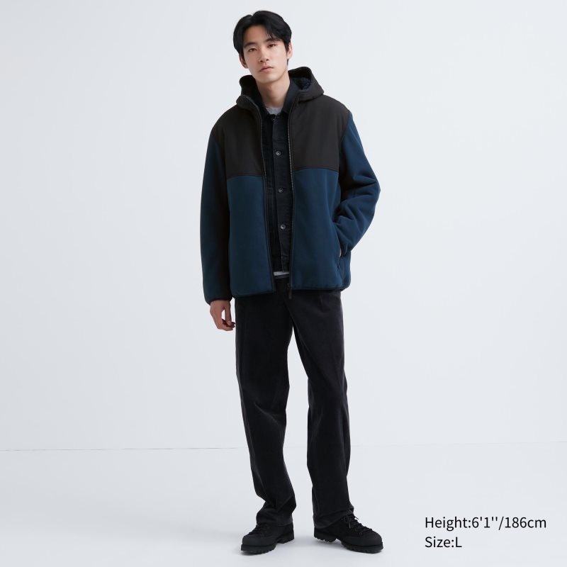 Men Uniqlo Windproof Outer Fleece Full-zip Hoodie Grey | 1870919