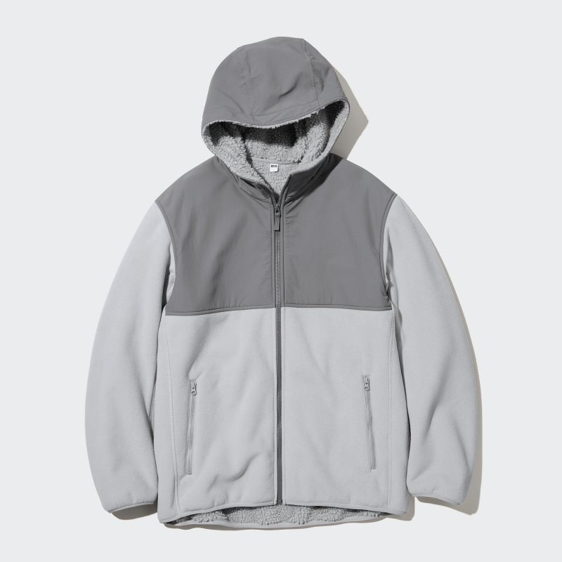 Men Uniqlo Windproof Outer Fleece Full-zip Hoodie Grey | 1870919