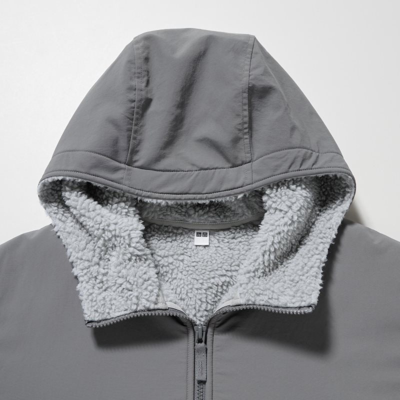 Men Uniqlo Windproof Outer Fleece Full-zip Hoodie Grey | 1870919