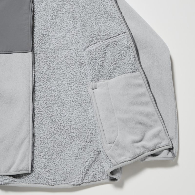 Men Uniqlo Windproof Outer Fleece Full-zip Hoodie Grey | 1870919