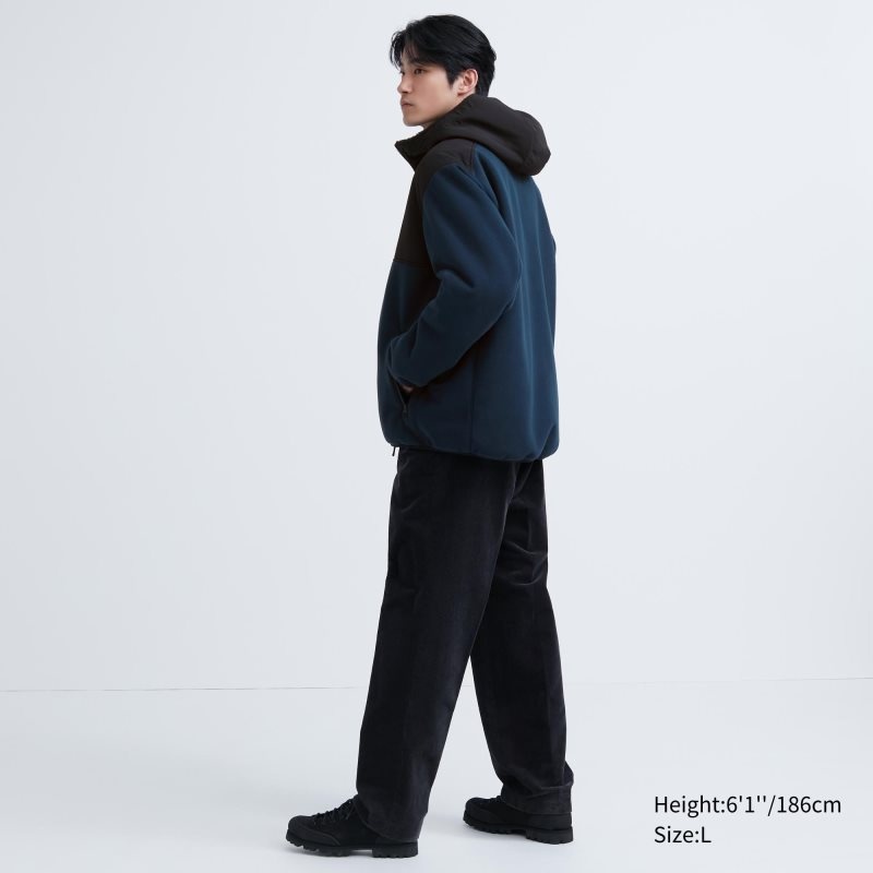 Men Uniqlo Windproof Outer Fleece Full-zip Hoodie Blue | 5037688