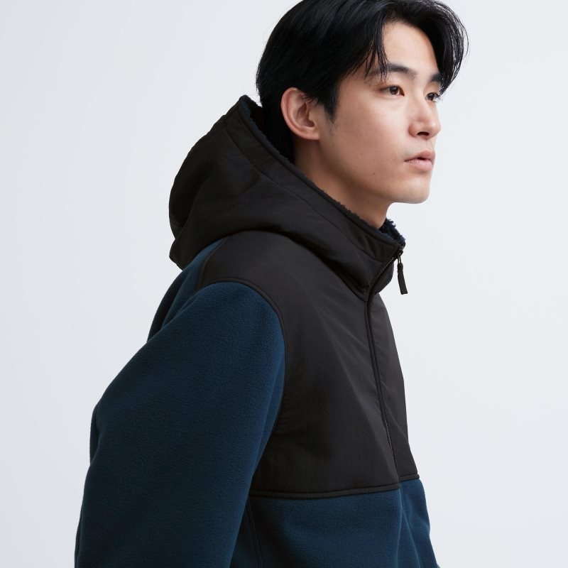 Men Uniqlo Windproof Outer Fleece Full-zip Hoodie Blue | 5037688