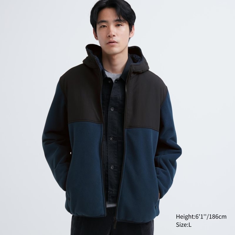Men Uniqlo Windproof Outer Fleece Full-zip Hoodie Blue | 5037688