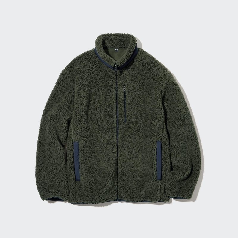 Men Uniqlo Windproof Outer Fleece Jackets Olive | 5544055