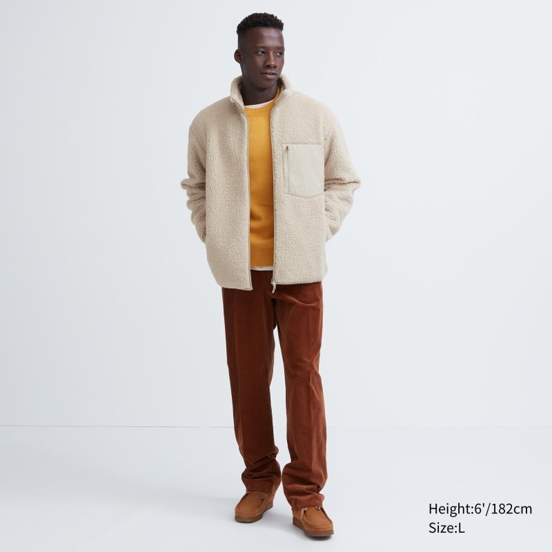 Men Uniqlo Windproof Outer Fleece Jackets Beige | 1112218