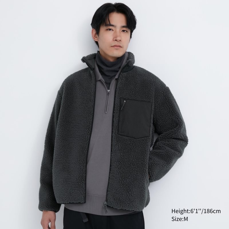 Men Uniqlo Windproof Outer Fleece Jackets Grey | 67959