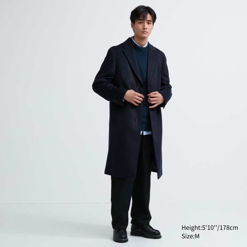 Men Uniqlo Wool Cashmere Chesterfield Coats Navy | 5728832