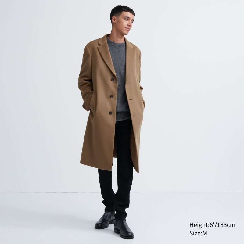 Men Uniqlo Wool Cashmere Chesterfield Coats Black | 367369