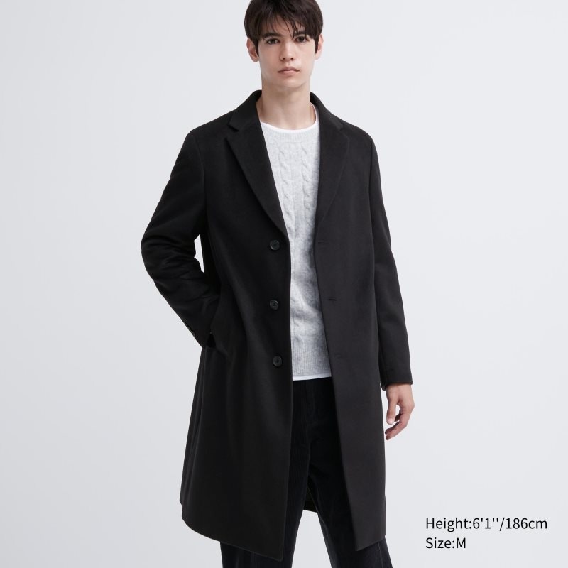 Men Uniqlo Wool Cashmere Chesterfield Coats Black | 367369